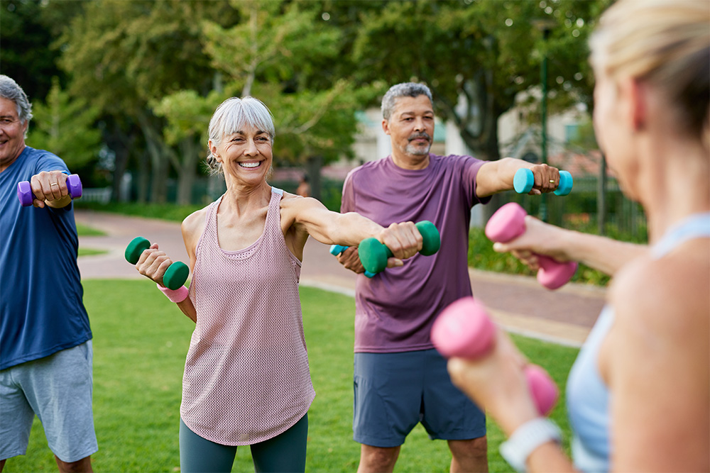 Group of people exercising in the park