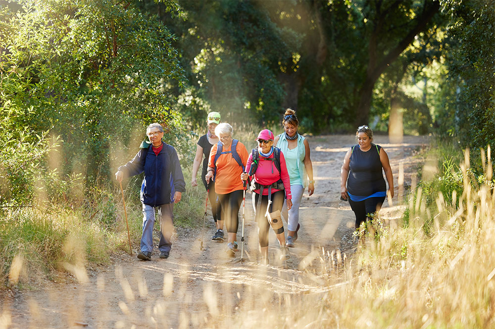 Group of people hiking in the countryside